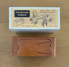 Rare Vtg Japan Puzzle Block Dollhouse Interlocking Wood Furniture COMPLETE w box