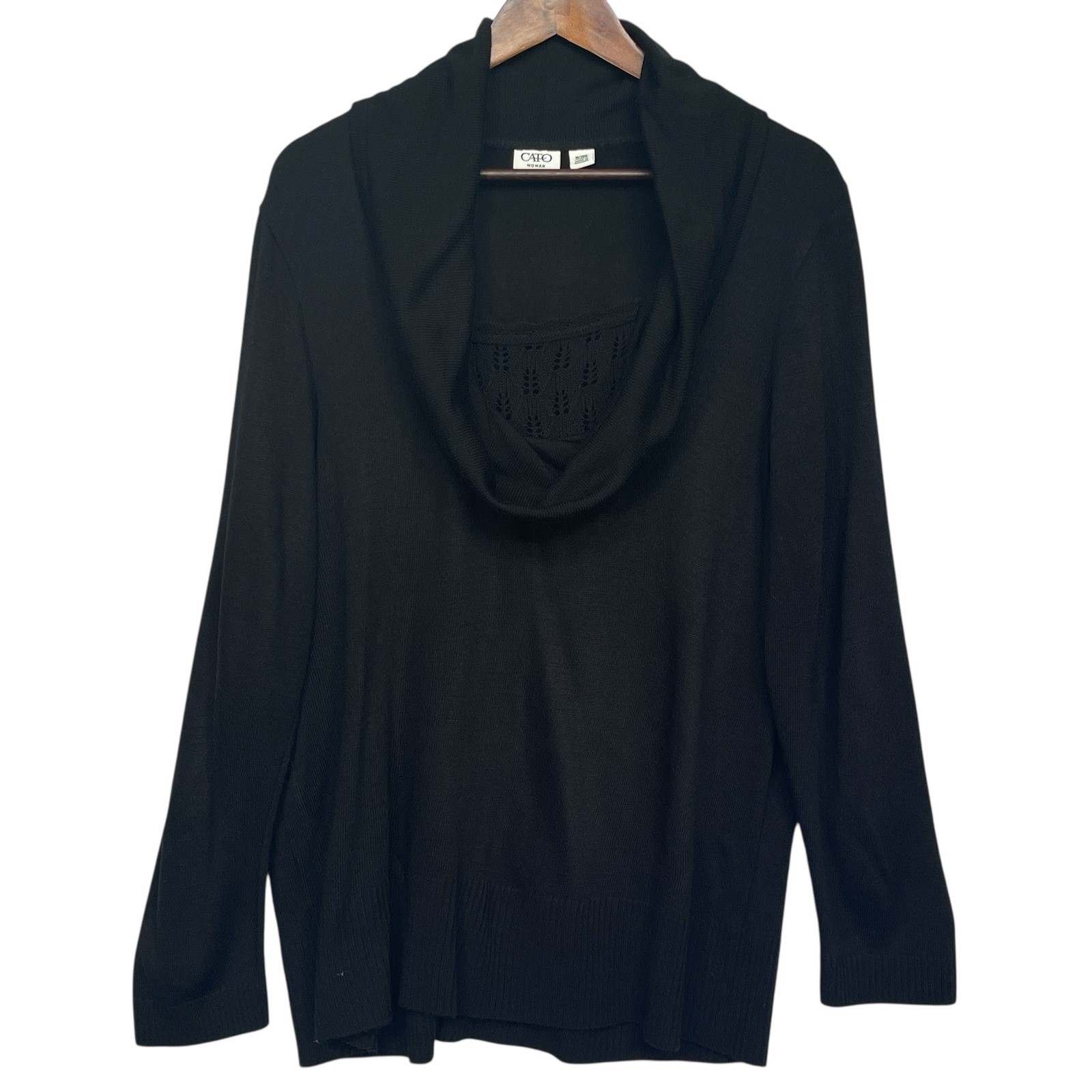 Cato Woman 18/20W Black Cowl Neck Long Sleeve Knit Sweater Pullover