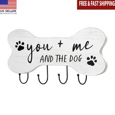 Wooden Pet Wall Plaque Hook Bone Shape Paw Prints Home Decor Organizer New