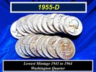 Half roll of 20 ➳➳➳ 1955-D “BU” Quarters ➳ 3.2 MILLION VERY LOW MINTAGE ➳R255d