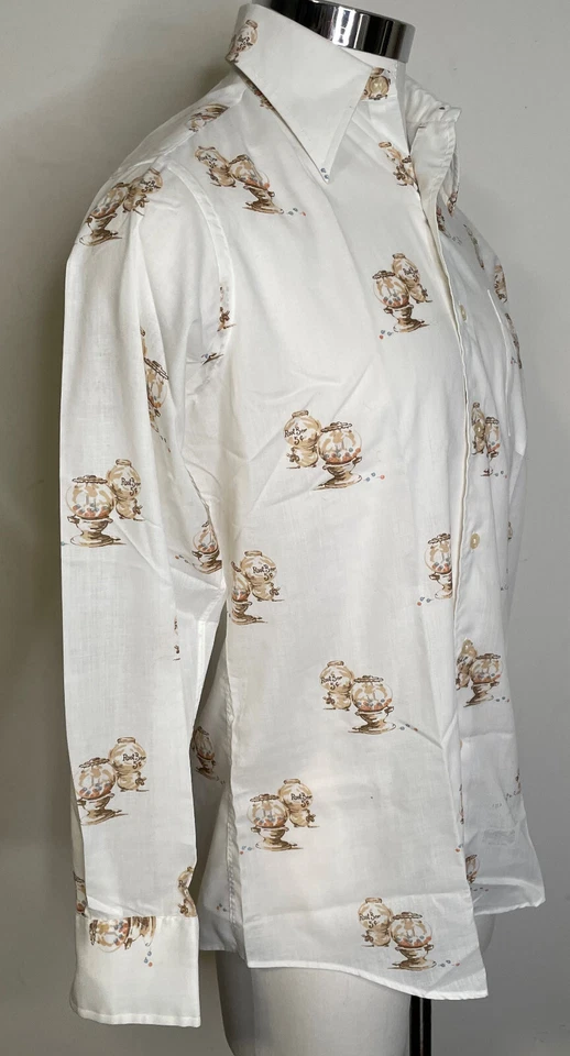 Vintage Mens Shirt Root Beer Candy Graphic M L 42 Button Front Wide Collar - Image 4 of 4