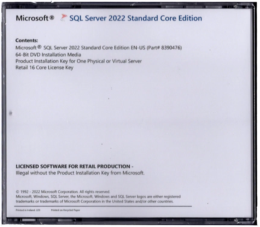 Microsoft SQL Server 2022 Standard with 16 Core License, unlimited User CALs - Image 3 of 3