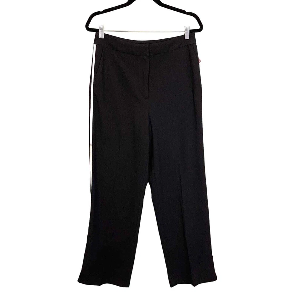 Pantalones de vestir Jason Wu para mujer negros a rayas laterales pierna ancha plana talla 8 nuevos con etiquetas