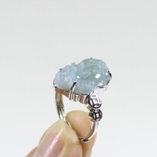 Certified Grade A Natural Ice Green Jade Jadeite Pixiu Ring Gift a7649