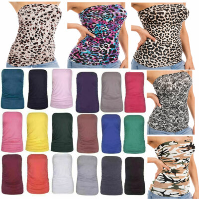Womens Vest Strapless Side Ruched Top Ladies Bandeau Boob Tube Sleeveless Top