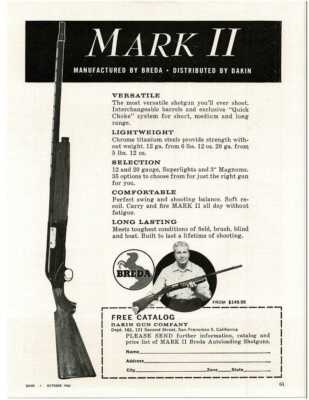 1960 DAKIN Breda Mark II Shotgun Vintage Print Ad 2
