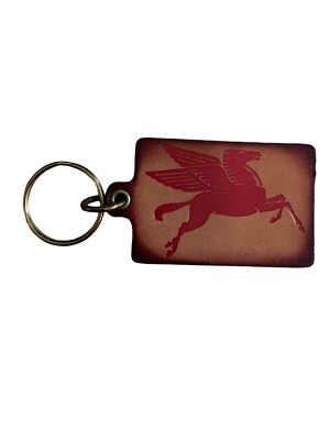 Vintage Rare Mobil Gas Leather Keychain Red Flying Pegasus Oil Advertising