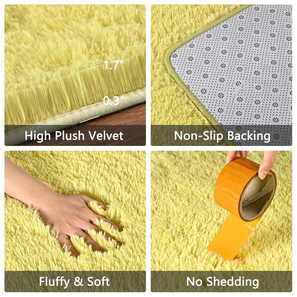 Super Soft Area Rugs for Bedroom Living Room, 4x6 ft Yellow Fluffy Rug
