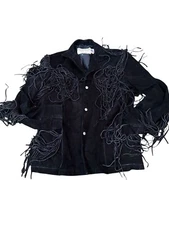 WESTERN AUTHENTIC STYLING by SCHOTT 395 Suede Fringe Jacket Size 42 Black Suede