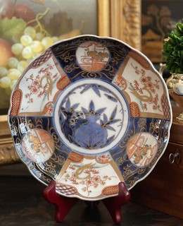 Superb Rare Antique 19C Japanese Imari Red Blue Shallow Canapé Dish Plate 8.75”