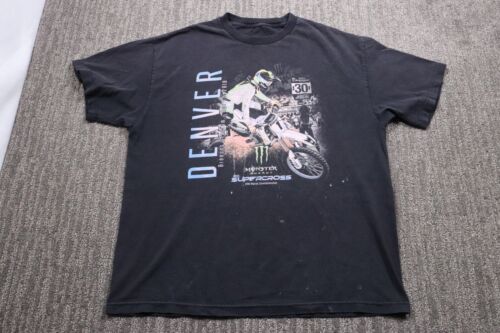 Monster Energy Men's T-Shirt Motocross Denver Colorado Black Short-Sleeve Large - Afbeelding 1 van 11