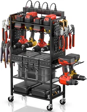 Power Tool Organizer Cart with Charging Station, Garage Floor Rolling Storage Ca