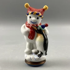 Halcyon Days Enamels Snowman Penguin Trinket Box Christmas Holiday