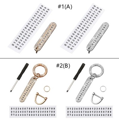 Anti-lost Car Keychain Phone Number Card Keyring Diamond Auto for Key Chain Hold