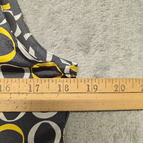 Banana Republic Top Womens Sz Small Petite Gray White Yellow Print Ruffle Neck - Picture 6 of 14
