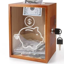 Mczxon Clear Piggy Bank with Lock, Large Money Saving Jar Money Bank Box Cont...
