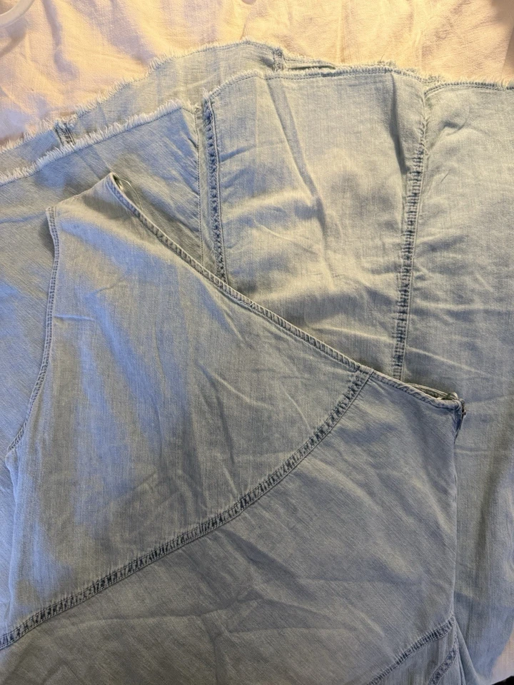 Zara Denim Asymmetrical One Shoulder Dress with Frayed Hem, Size XL - Image 4 of 4