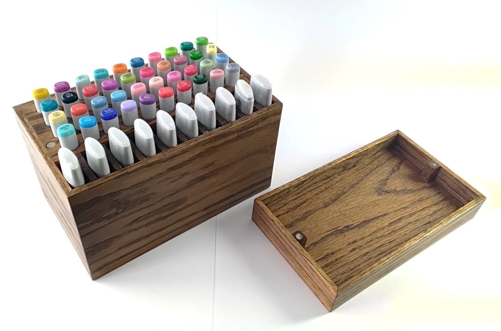 Handmade wooden Copic marker box holder organizer w/ magneti