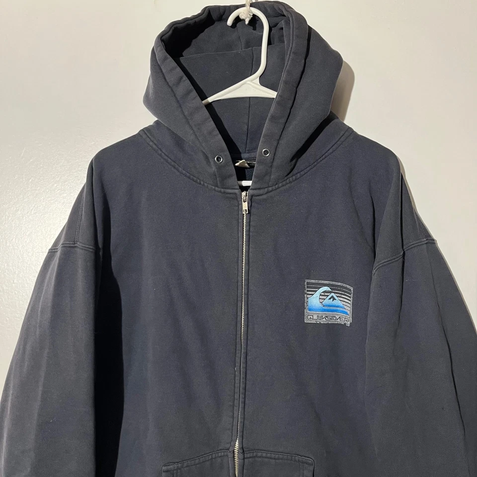 Sudadera con Capucha Quiksilver Para Hombres Cremallera Negra Logo Surf Skate Informal Foto 2 de 4