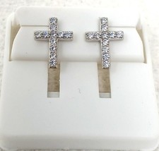 Cross Stud Earrings Sterling Silver 925 With Sparkling Cubic Zirconia J8-G