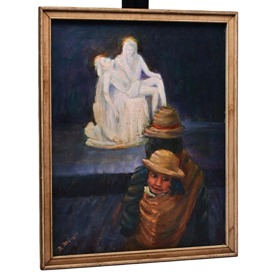 D BROWN Original Vintage Signed Madonna Native Child Portrait Oil Painting - Image 3 of 4