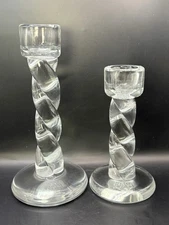 Cleybergh Belgium Solid Twist Rope Glass Hand Blown Candle Holders, set of 2
