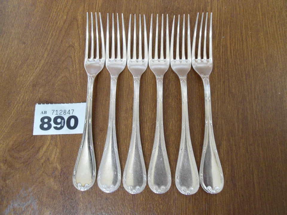 6 x 17 cm Christofle RUBANS Dessert Forks - Silver Plated Cutlery - Image 1 of 4