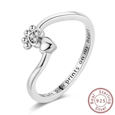 MULA Fine S925 Sterling Silver Open Ring AAA CZ Paw Print Love For Women Jewelry