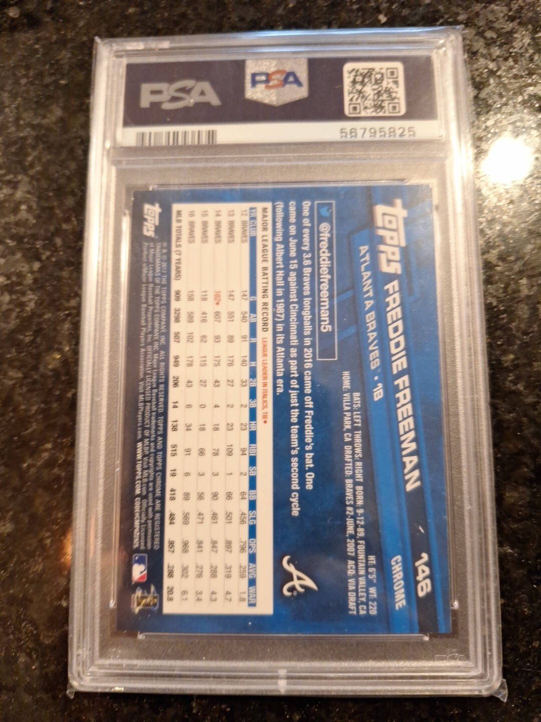 2017 Topps Chrome Freddie Freeman PSA 9 view 2
