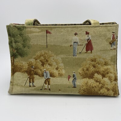Vintage Queen Bee Canvas Purse, Golf theme Print Plaid lining