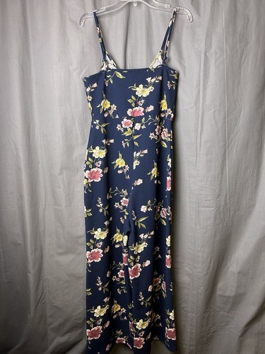 RUE 21 Navy Floral V Neck Sleeveless Adjustable Strap Wide Leg Jumpsuit Sz M - Picture 11 of 19