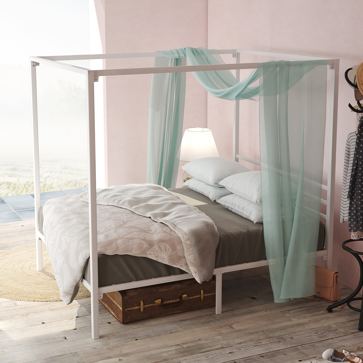 Zinus Patricia Queen Single Double Canopy Bed Frame High Four Poster