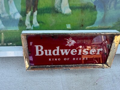 Vintage 1950'S BUDWEISER Clydesdale Glass Face Light Up Beer Sign