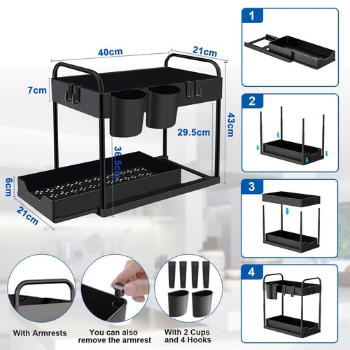 2 Ebenen Küchenregal Unterschrank Regal Spülschrankregal Organizer mit Schublade - Bild 10 von 20