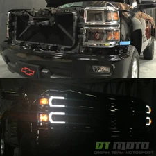 Black 2014-2015 Chevy Silverado 1500 LED DRL [Light Tube] Projector Headlights