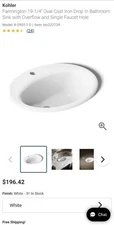 Kohler K-2905-1-0 White Cast Iron Oval Bathroom Sink with Overflow & Faucet Hole
