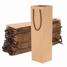 24Pcs Wine Gift Bags 3.7x3.5x14 Inch Paper Wine Bottle Gift Bag Bulk Brown