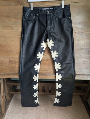 NWT LOSTSHDWS Leather Pants Mens 30 Black Graphic Sun Logo 5-Pocket Straight Leg