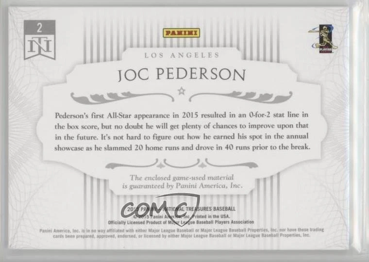 2015 Panini National Treasures All-Star /99 Joc Pederson #2 Rookie RC - Image 2 of 2