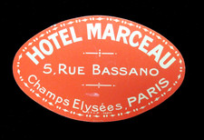 Vintage Original Hotel Marceau in Paris Luggage Label France