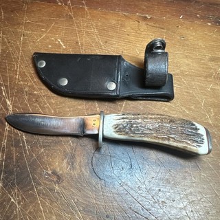 Vintage stag Fixed Blade Custom Hunting Knife marked D2 & POPs With Sheath