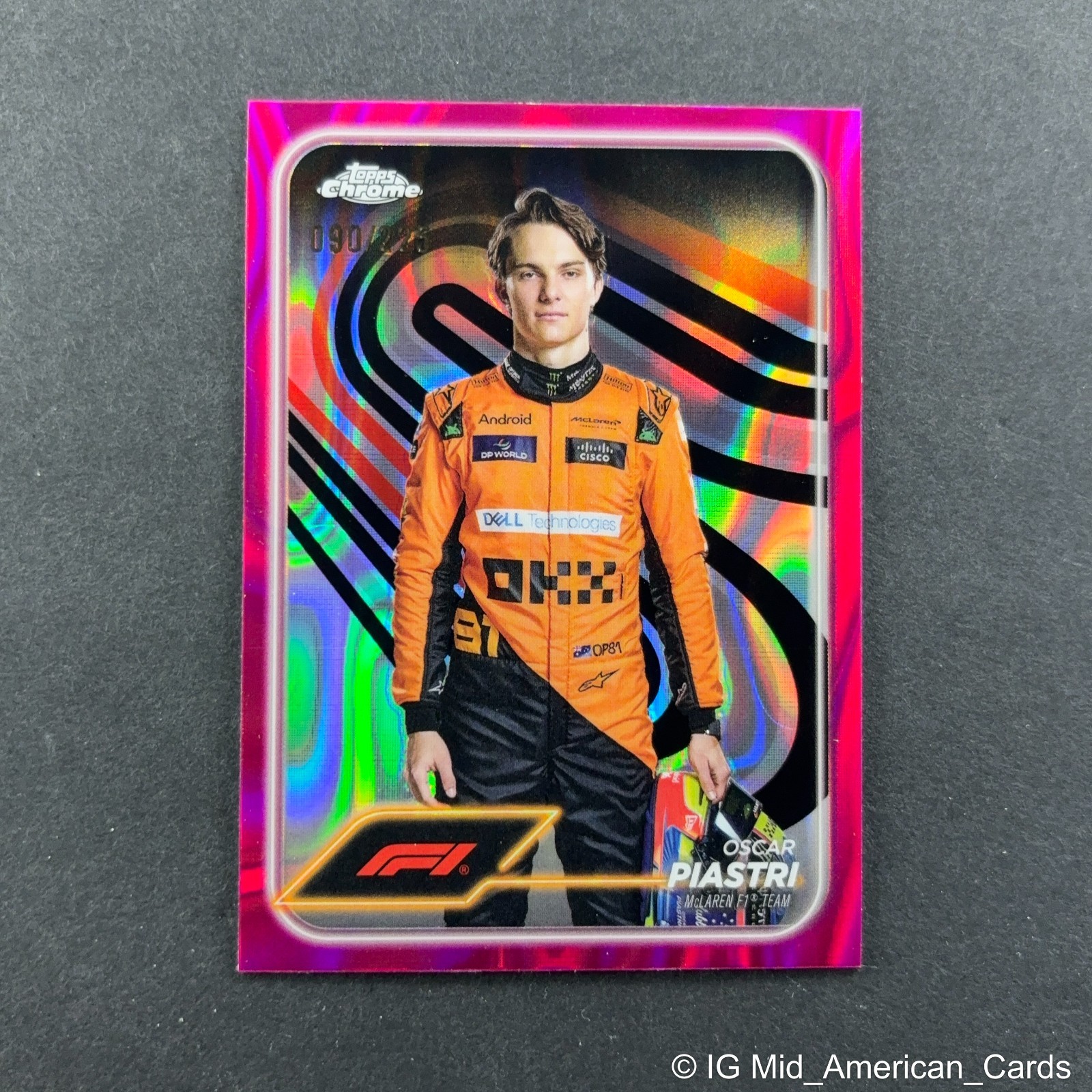2024 Topps Chrome Formula 1 Oscar Piastri #8 Fuchsia Lava Refractor /225