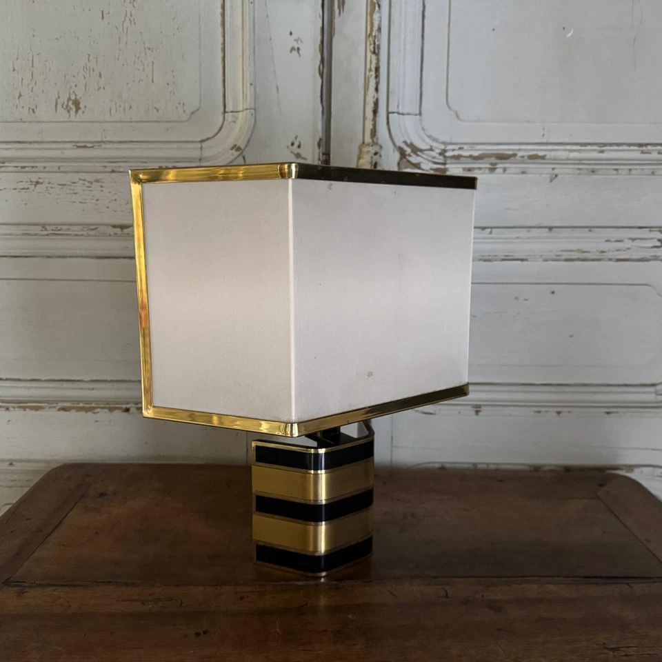 Lampe italienne Romeo Rega en laiton et laque XXe M3653 - Photo 3/4