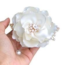 Cream White Silk Floral Fabric Flower Brooch Pin - About 9 CM, Handmade Gift ...