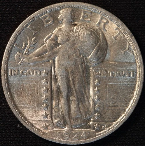 1924 P Standing Liberty Quarter, Very Choice AU, Brilliant White Surfaces, Hot!