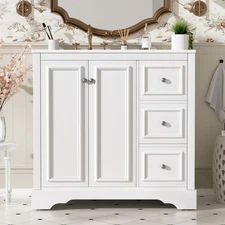 36" Bathroom Vanity Cabinet Storage with Sink Combo w/2 Door & 3 Drawers White