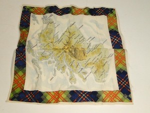 RARE Tartan Plaid Handkerchief With Central Deer Surrounding Scottish Landmarks
