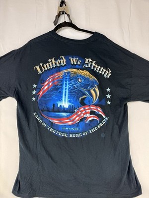 United We Stand American USA Flag Eagle T-Shirt Cotton Black 9/11/2001 Sept 11