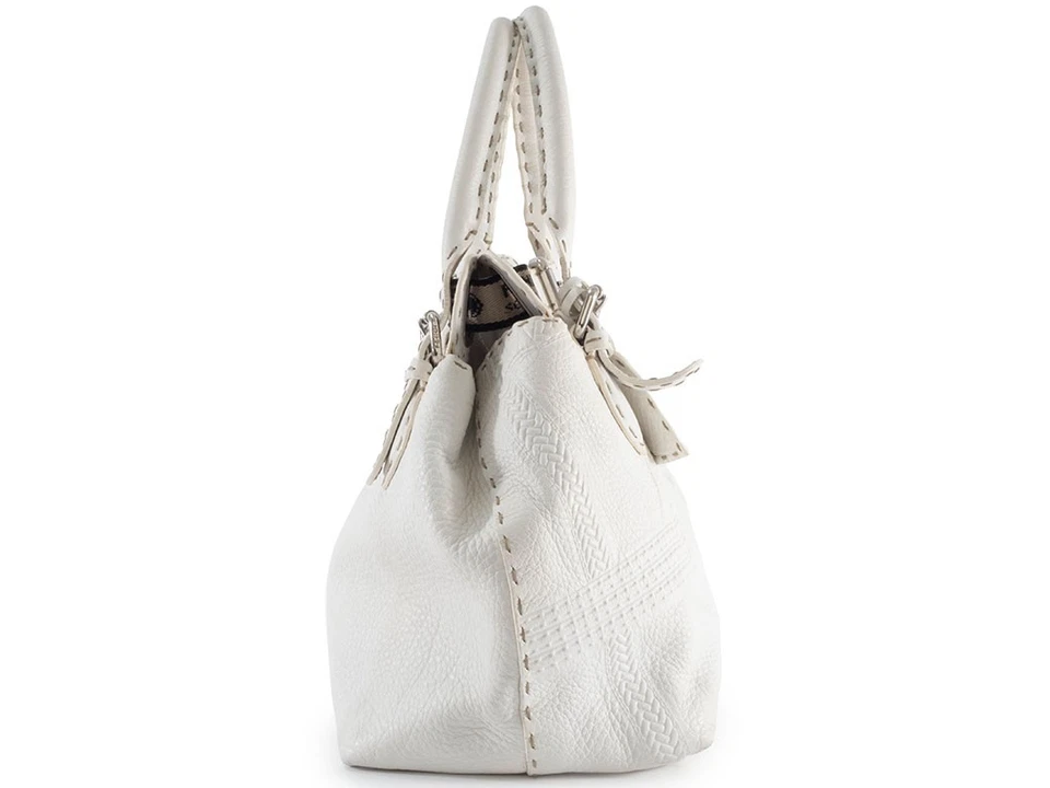 FENDI Selleria Villa Borghese Leather White Tote Bag Handbag Pre-owned Authentic - Image 3 of 4