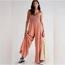 NWT Free People Soleil Wide Leg Jumpsuit Women's Peach Size Medium